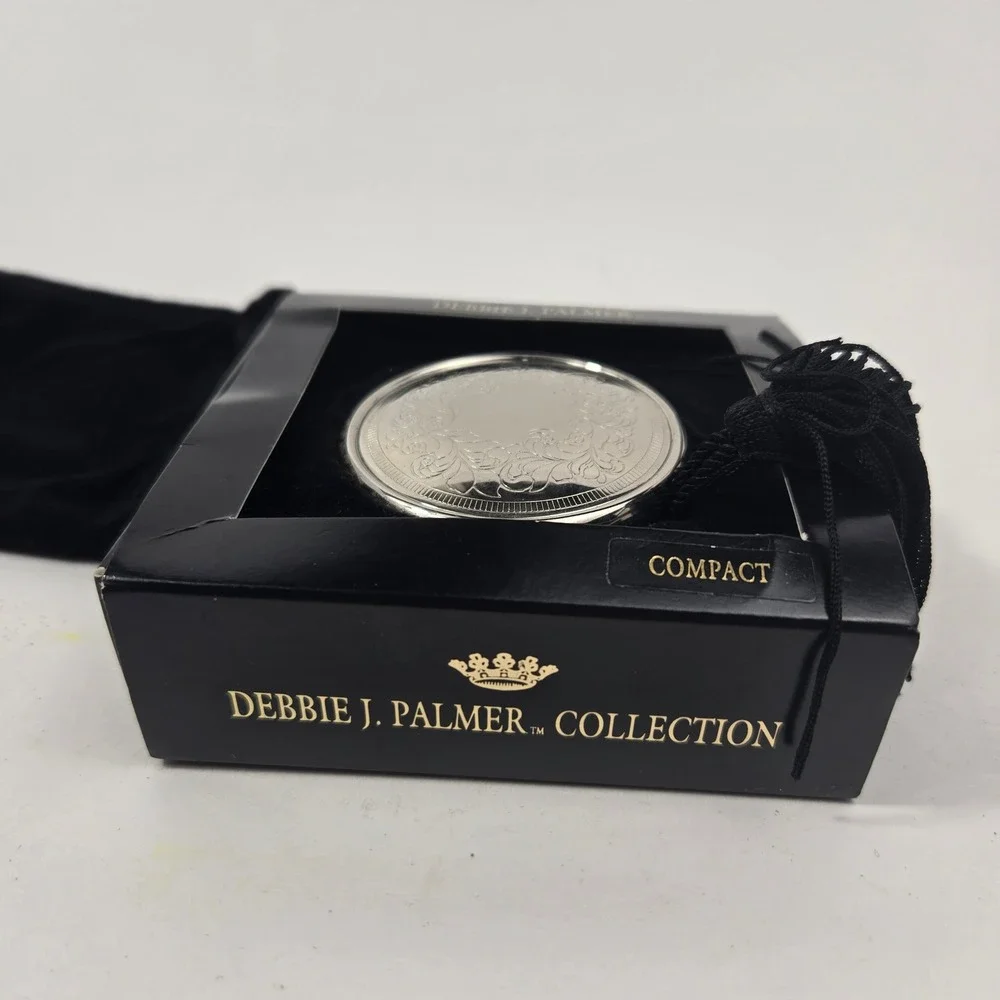 Debbie J Palmer Victorian Lace Silver Compact Mirror Box & Velvet Pouch